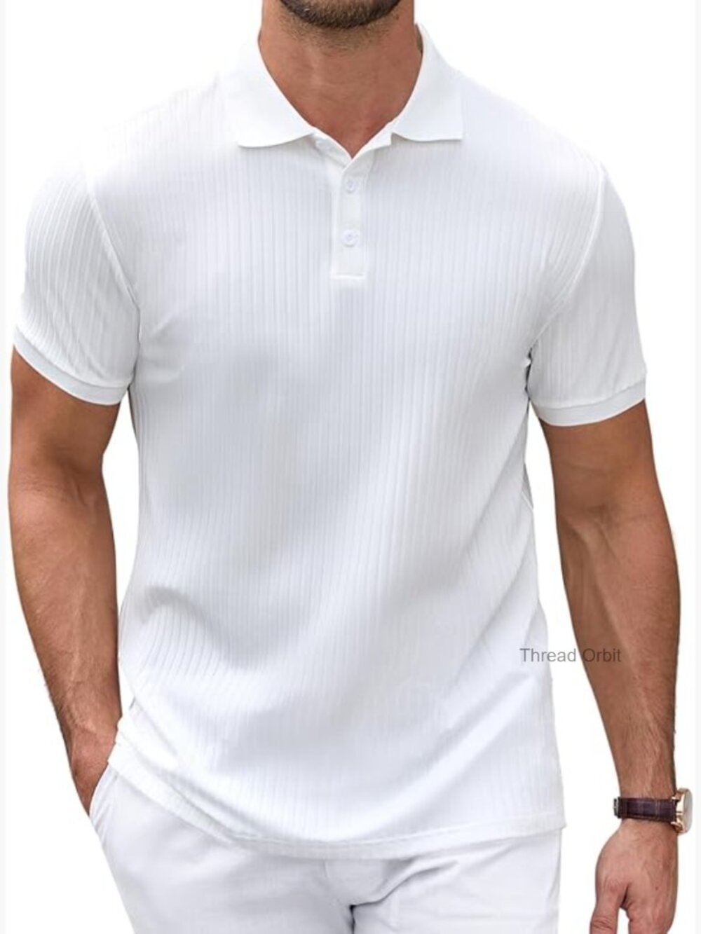 Men's Slim Fit Short Sleeve Polo Shirt Textured Knit Stretch Casual Golf